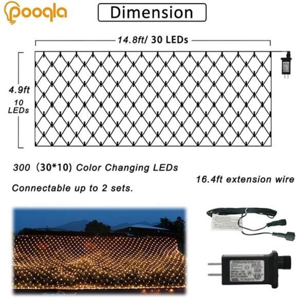Net Lights, 300LED Christmas Mesh Light, 14.8x4.9 ft Fairy String Mesh Light - Picture 4 of 7